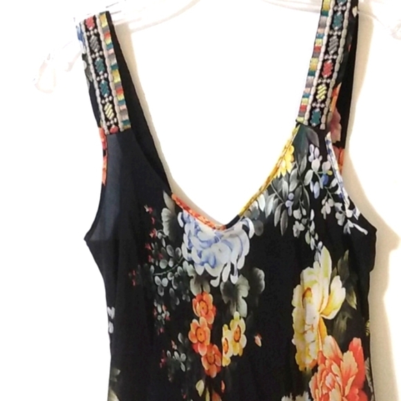JOHNNY WAS MIXED PRINT BLACK SILK TANK DRESS SIZE SMALL EUC - Picture 8 of 14